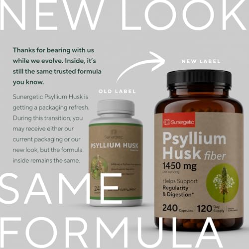 Premium Psyllium Husk Fiber Supplement 1450mg, 240 Capsules (Pack of 2) 240 Count (Pack of 2)