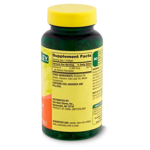 Spring Valley Vitamin A Supplement 2400 mcg- 250 Softgels Pack of 2 500 Count (Pack of 1)