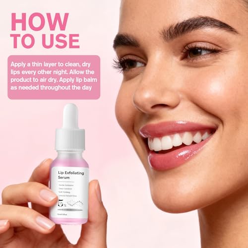 PHA 5% Exfoliating Lip Serum – Overnight Leave-On Treatment for Dry, Cracked Lips, Hydrating Lip Exfoliator & Primer for Smoother, Softer, Plump-Looking Lips (1) 1