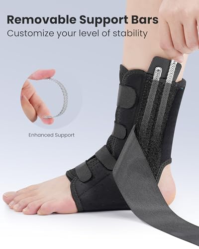 Ankle Brace Support Lace Up for Women & Men, 4 Stays for Sprains Black – Upgrade Ankle (Medium)