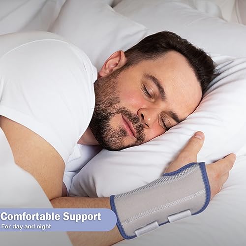NuCamper Wrist Brace for Carpal Tunnel Relief, Adjustable Wrist Support Splint Hand Brace for Men Women, Wrist Stabilizer Night Support for Pain Relief,Tendinitis,Arthritis(Right and Left Hands, L/XL) Gray/Navy-Left&Right Hand（Pack of 2）
