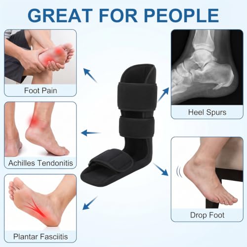 Padded Night Splint for Plantar Fasciitis – 90° Adjustable Dorsiflexion Support for Foot Drop & Achilles Tendonitis – Lightweight Sleeping Boot for Men & Women for Heel Pain & Post-static Stiffness (Large) Large