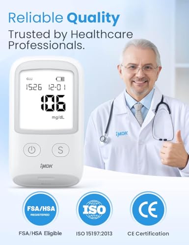IMDK Blood Glucose Monitor Kit, Clinically Accurate Blood Sugar Test Kit with 150 Glucometer Strips, 100 Lancets, 1 Lancing Device, No Coding Required