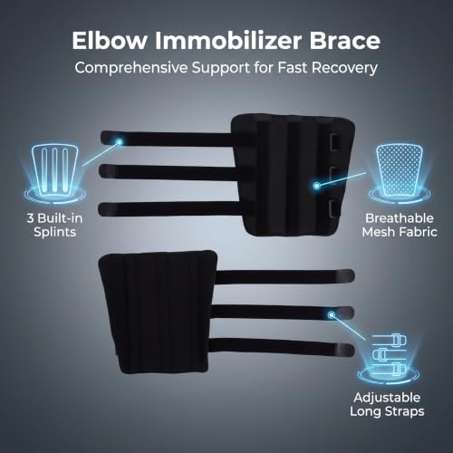 Elbow Brace Splint for Cubital Tunnel Syndrome, Adjustable Elbow Support for Fracture Recovery, Tennis Arm Stabilizer, Night Sleep Relief for Arthritis & Tendonitis Pain (Black)