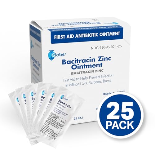 Globe Bacitracin Zinc Ointment, 25 Pack, Single Use Packets, 0.9 g