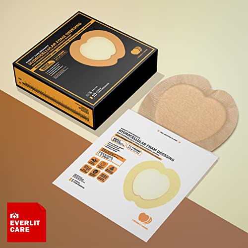 EVERLIT Sacrum Silicone Foam Dressing | Highly-Absorbent Waterproof Sacral Bandage Pad for Bed Sore Pressure Ulcer Wound Care | Sterile Adhesive Dressing for Chronic Wounds (7" x 7" | 10 Pack) 7" x 7" | 10 Pack