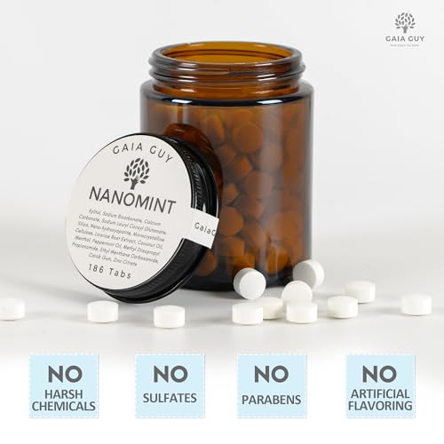 Gaia Guy | NanoMint Fluoride Free Toothpaste | Nano-Hydroxyapatite Remineralizing Toothpaste Tablets - Nano Hydroxyapatite (nHA), Plastic Free, Eco-Friendly Glass Jar | 186 Tabs