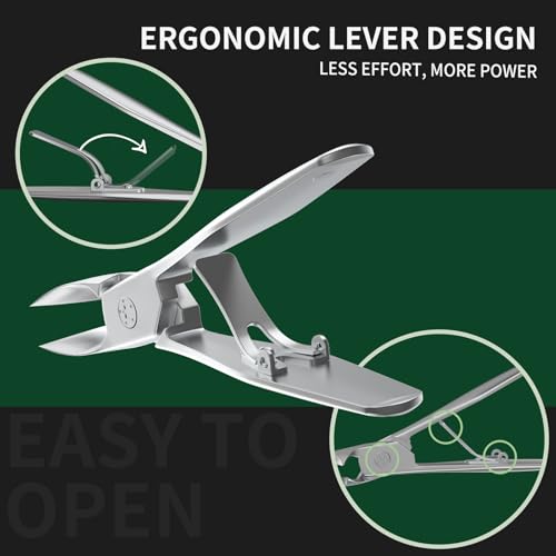 Ingrown Nail Clippers, Slant Curved Blade Nail Clippers for Men Thick Ingrown Toenails with 33mm Wide Jaw Opening, Heavy Duty Stainless Steel Toenail Clippers for Seniors Thick Toenails Silver