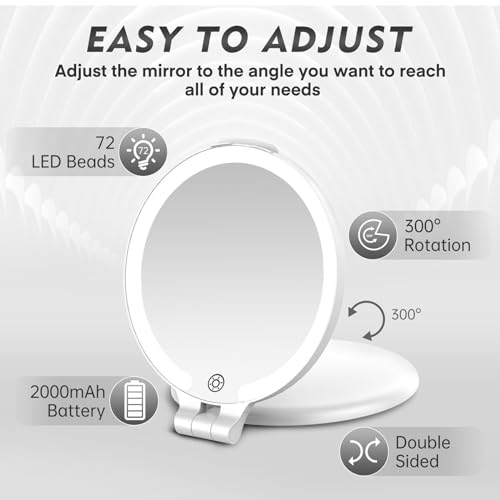 FUNTOUCH 7" Rechargeable Travel Makeup Mirror 30X Magnifying (White+Felt) White B