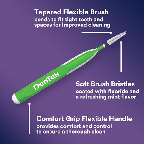 Dentek Interdental Brushes - Tight, 16 Count, 6 Pack - Easy-Brush Interdental Plaque Remover with Fluoride - Cleans Tight Spaces Around Teeth, Braces & Other Dental Appliances