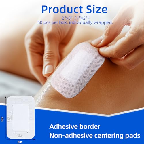 Niceful Adhesive Gauze Bandages 2"x3", 50Pcs 2"x3"(50 Dressing)