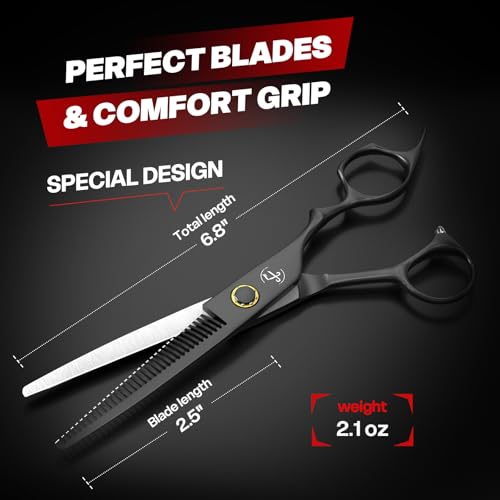 Professional Thinning Shears, High-End Japanese 440C Stainless Steel Hair Cutting Scissors with Sharp Edge Blades, 6.8 inch Hair Cutting Shears, Right Hand Hair Scissors for Salon, Home, Pet Black