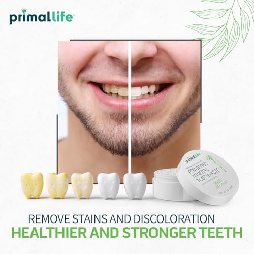 Primal Life Organics - Dirty Mouth Toothpowder, Tooth Cleaning Powder, Flavored Essential Oils with Natural Kaolin & Bentonite Clay, Good for 200+ Brushings, Organic, Vegan (Sweet Spearmint, 1 oz) Sweet Spearmint 1 Ounce (Pack of 1)