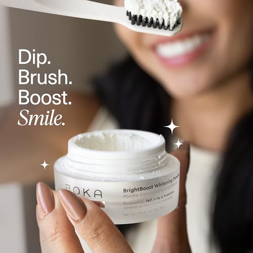 Boka Teeth Whitening Powder - Nano Hydroxyapatite, Appropriate for Sensitive Teeth, Whitening with Boka Classic Manual Toothbrush with Extra Soft Activated-Charcoal, Tapered Bristles, Mint Bundle