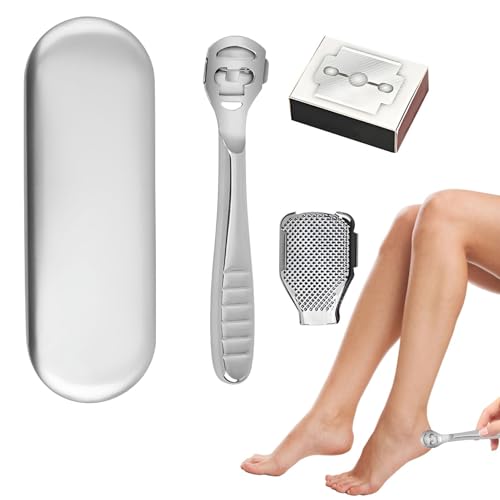 Professional Foot File Callus Remover Set, Stainless Steel Pedicure Tool with Storage Case, 10 Replacement Blades, Hard Skin Shaver for Feet Care