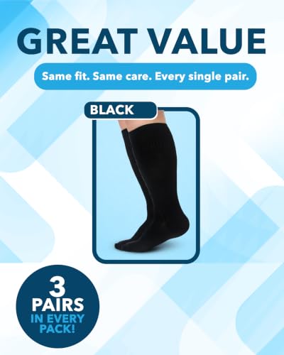 Doctor's Select® 3 Pairs Plus Size Compression Socks Wide Calf - Bamboo Viscose Knee High Socks | Circulation Support 4X-Large 02 - All Black - 3 Pairs