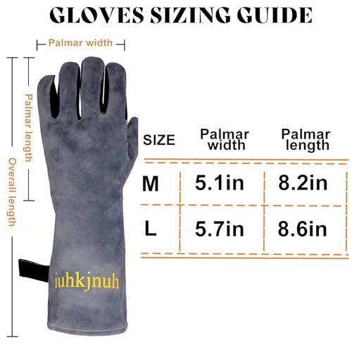16" Leather Forge Welding Gloves, 932℉ Heat/Fire Resistant, Multi-Use Mitts for TIG/MIG Welding, BBQ, Oven, Baking, Furnace, Beekeeping, Animal Handling & Stove Safety，Ambidextrous Large Crey