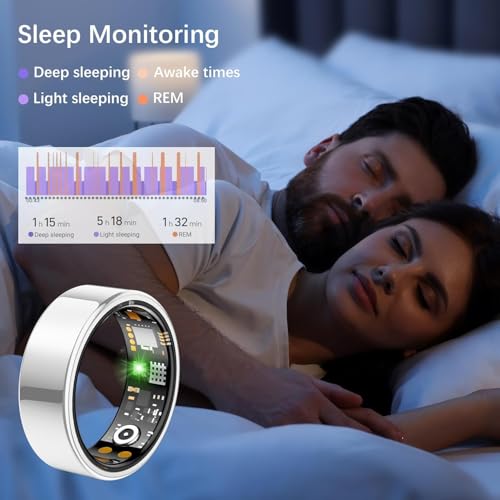 Smart Health Ring for Women Men, Fitness Tracker Ring with Heart Rate, Blood Oxygen, Sleep Tracker, Step Tracker, No Subscription Fee, IP68 Waterproof Smart Ring for iphone & Android (Silver, 10#) Silver 10#