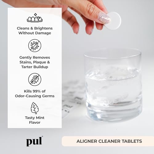 PUL Aligner Care Bundle: Pack of 96 Cleaner Tablets + 2-Pack of Clear Aligner Removal Tool – Compatible with Invisalign, Clear Retainers, Dentures, Night & Mouth Guards, All Dental Removables
