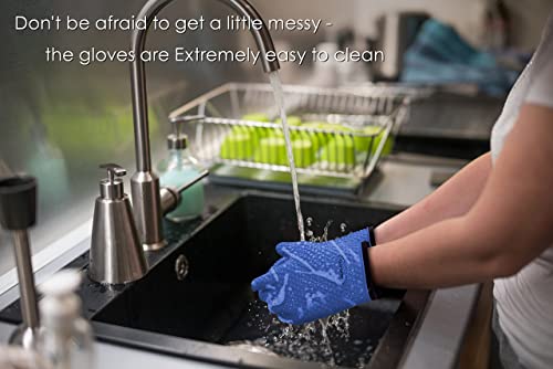 KITCHEN PERFECTION Silicone Smoker BBQ Gloves - Heat Resistant Oven Mitts Classic Blue One Size Fits Most