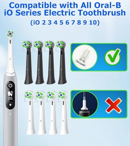 iO Replacement Heads Compatible with Oral B iO Electric Toothbrush, Soft Toothbrush Head for Oral b iO 2 3 4 5 6 7 8 9 10, 8 Pack (Black+White) Black+white 1 Count (Pack of 8)