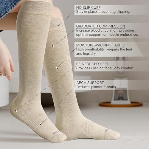 LEVSOX Viscose Made from Bamboo Compression Socks for Pregnant Women 20-30 mmHg Knee High Cute Mens Supports Socks for Travel Medium 4 Pair-mix6
