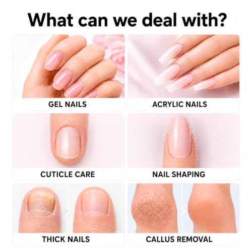 Electric Nail Drill Professional Manicure Pedicure Kit Acrylic Nail Drill Machine for Gel Cordless Nail File Machine Toe Nail Tools 3 Speeds Thick Toenail Grinder(White white
