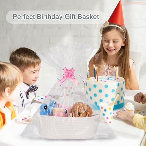 Kids Flossers, Unflavored, 4 Colors Ocean Animals Shaped (Pack of 4), and Small Woven Basket with Gift Bag and Ribbons