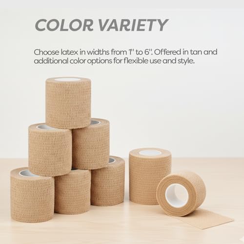 Dynarex Sensi-Wrap Self-Adhesive Bandages, 36-Pack, 2" x 5 Yards, Tan, Latex, Colored Elastic Cohesive Athletic Tape, Tattoo Grip & Vet Wrap