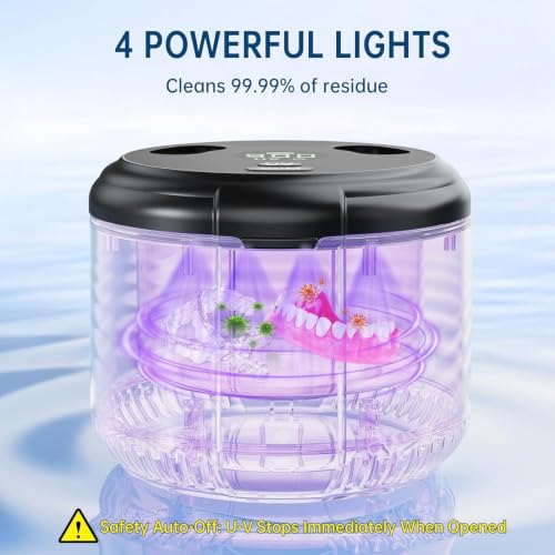 Ultrasonic Retainer Cleaner Machine, 45kHz Dental Cleaning Pod for Dentures, Aligners, Mouth Guards, Retainers, Toothbrush and Jewelry, 200ML Capacity Black