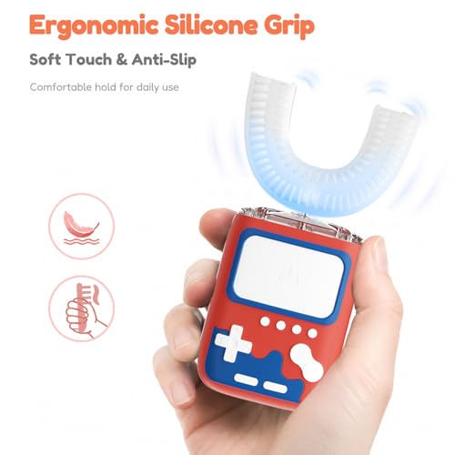 Adult Ultrasonic Electric Toothbrush, u Shaped autobrush Toothbrush Game Console - Red