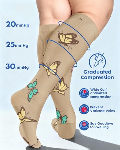 3-Pair Wide Calf Compression Socks for Women Garden Tales 3X-Large