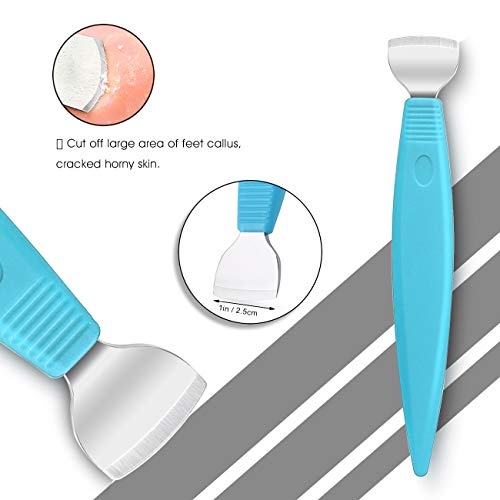 BEZOX Ingrown Toenail Removal Blades and Foot Callus Knife - 3 Different Blades Pedicure Knives with Toenail Lifter and Thick Nail File - Blue