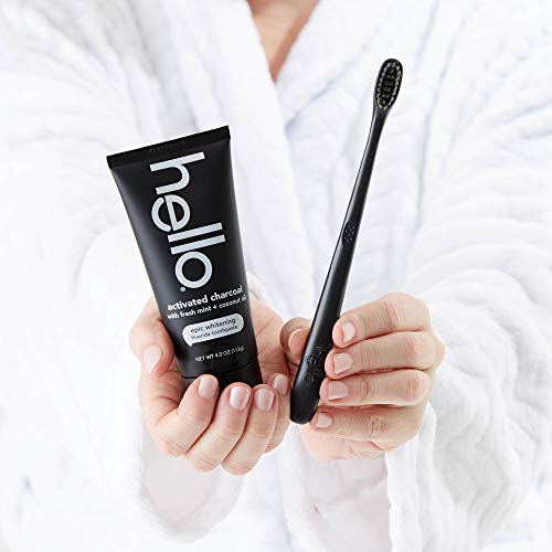Hello Charcoal Infused Soft Bristle Toothbrush, Black, BPA Free, Vegan, Plant Based Handle, 1 Count (Pack of 6)