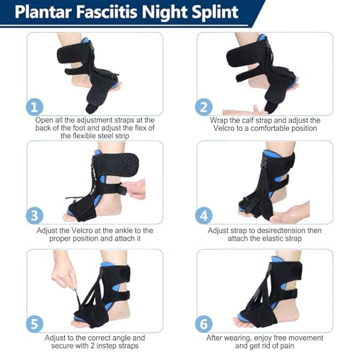 Plantar Fasciitis Night Splint with Massage Ball, Arch Pads & Socks, Adjustable Foot Brace for Achilles Tendonitis, Heel Spur, Foot Drop Relief – Lightweight Night Splint for Men and Women Black