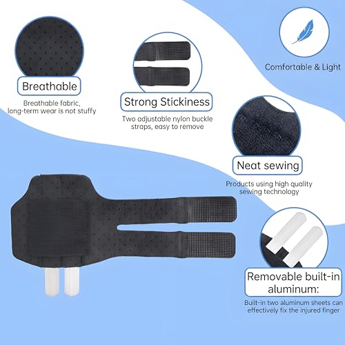 Adjustable Trigger Finger Splint with Metal Support Bar, Finger Stabilizer Brace, Straightening Support for Sprain Injury Arthritis Pain Relief, Fit All Fingers (2) 2
