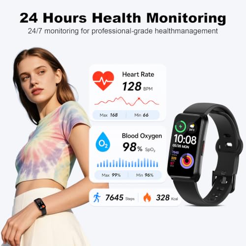 Choiknbo Fitness Tracker Watch with 24/7 Heart Rate, Blood Oxygen, Sleep Monitor, Activity Trackers with Step Counter Calorie Pedometer Watch for Women Men, IP68 Waterproof Black