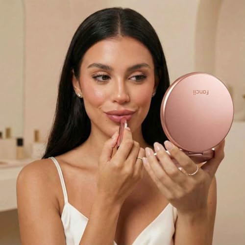 Fancii LED Lighted Travel Makeup Mirror, 1x/10x Magnification - Daylight LED, Compact, Portable, Large 5" Wide Illuminated Folding Mirror - Lumi (Rose Gold) Rose Gold