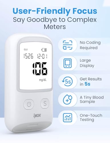 IMDK Blood Glucose Monitor Kit, Clinically Accurate Blood Sugar Test Kit with 150 Glucometer Strips, 100 Lancets, 1 Lancing Device, No Coding Required