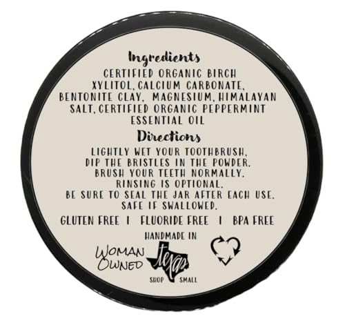 Simply Sooney Vegan Fluoride Free Toothpaste Powder I Organic Peppermint Essential Oil I Natural Ingredients I Stronger Teeth (3.5 oz (Jar BPA Free Plastic))