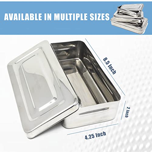 Stainless Steel LAB Dental Sterilizer Instrument Box, Organizer Jewelry/Tools Storage Tray with Lid - 8.5L x 4.25W x 2H