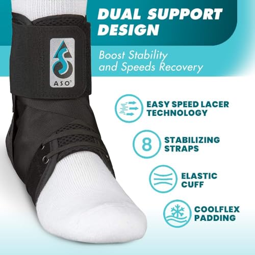Med Spec ASO Speed Lacer Ankle Stabilizer Brace Sprain Support Black MD Medium