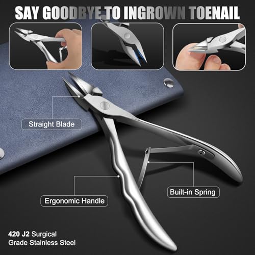 7-Piece Ingrown Toenail Treatment Set, Professional Stainless Steel Ingrown Toenail Removal Kit, Toenail Clippers for Thick Toenails, Pedicure Tools for Feet, Nail Clippers for Thick and Ingrown Nails