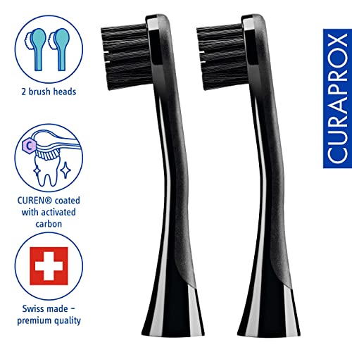 Curaprox Hydrosonic Sensitive Brush Heads, BiW Carbon, 2-Pack, Swiss Made Black
