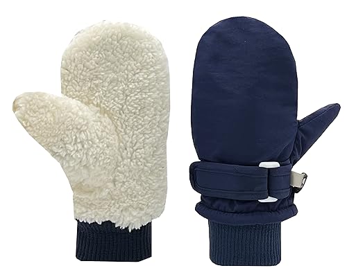 Toddler Gloves Baby Mittens Winter Warm Lined Fleece Gloves Waterproof Snow Baby Girls Mitten for Boys 2-4T Pure Grey and Navy