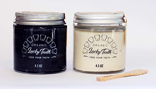 Lucky Teeth Oil-Based Toothpaste, Fluoride Free, Glycerin Free, Charcoal and Regular, Glass 4.5 OZ- 2 Pack 4.5 Ounce (Pack of 2) Mixed
