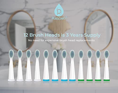 Pursonic Whitening USB Rechargeable Sonic Toothbrush-12 Brush Heads!- 38,000 Brush Strokes Per Minute-3 Brushing Modes with 2 Minute Auto Timer (Green) Green