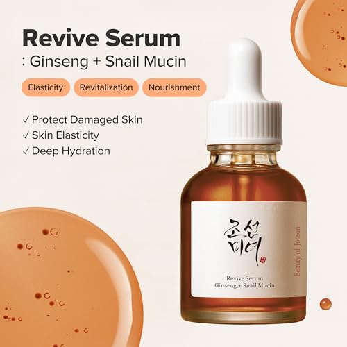 Beauty of Joseon Revive Snail Mucin Ginseng Serum Hydrating Peptide Facial Moisturizer Dark Spot Acne Scar Remover for Sensitive Face. Korean Skin Care for Men and Women (2 Fl.Oz.) 2 Fl Oz (Pack of 1)