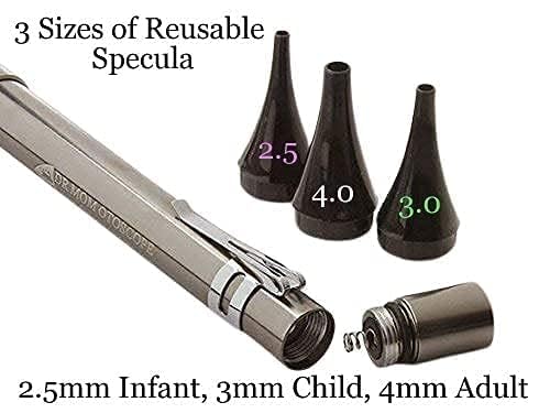 Third Generation Dr Mom Slimline Stainless LED Pocket Otoscope with Soft White Natural Hue Light Spectrum in Hard Travel Case Includes Lighted Ear Wax curettes - BeesActive Australia