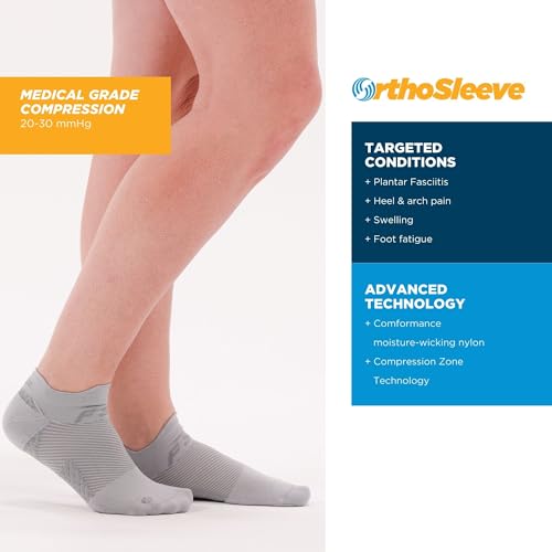 OrthoSleeve FS4 Orthotic Plantar Fasciitis Socks For Men & Women, Compression Socks for Plantar Fasciitis Relief & Achilles Tendonitis Support (White No-Show, Medium) White No-Show